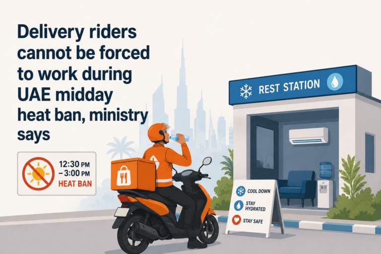 Delivery riders cannot be forced to work during UAE midday heat ban, ministry says